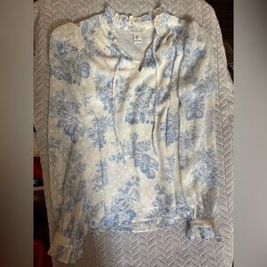Rachel Zoe White and Blue Floral Blouse